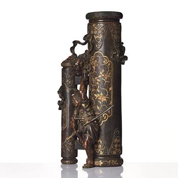 A large Japanese bronze sculpture/vase, signed Miyao Zo, Meiji period (1868-1912).