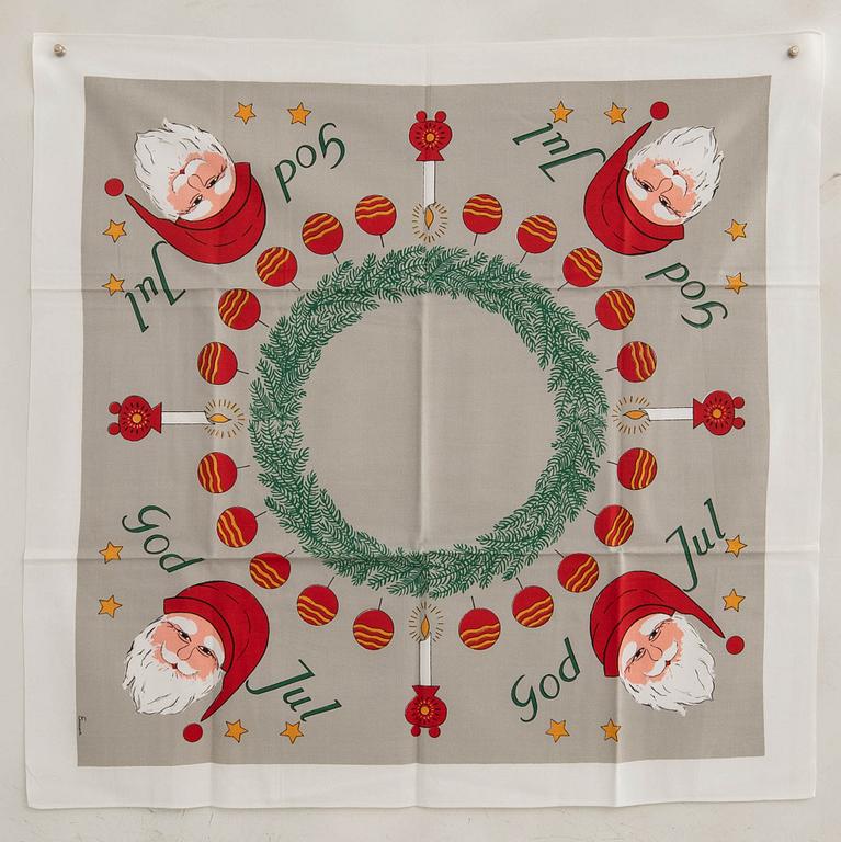 A collection of smaller Christmas tablecloths, runners, and wall hangings, approximately 34 pieces, mid/second half of the 20th century.