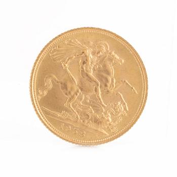 Gold coin, Great Britain, Elizabeth II, 1 Sovereign 1958.