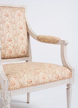 A pair of Gustavian open armchairs by J. Lindgren (master in Stockholm 1770-1800).