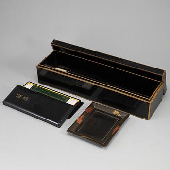 Two Japanese boxes with covers and a tray, Japan, 20th Century.