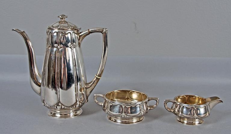 KAFFESERVIS, 3 delar, silver, Otto Larsson, Landskrona, 1922.