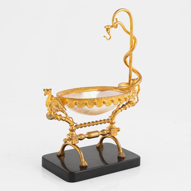 A gilt-brass, mother of pearl and diabase pocket-watch stand, late 19th century.