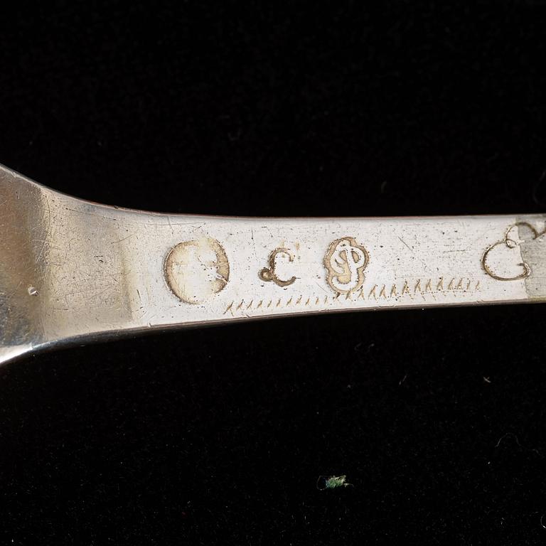 A Swedish 18th century pacel-gilt spoon, marks of Petter Julin, Köping 1744.