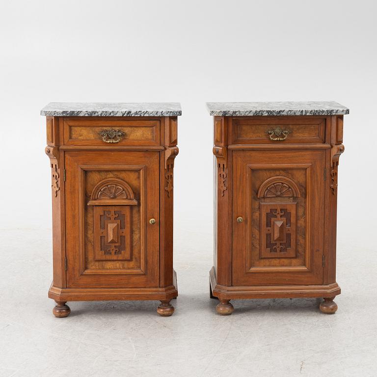 Bedside tables/cabinets, a pair, Neo-Renaissance, late 19th century.