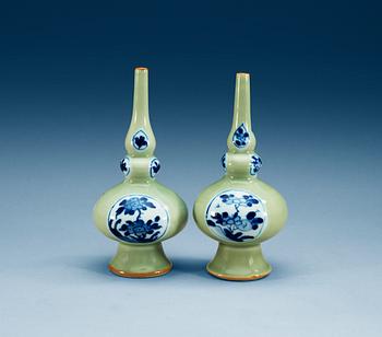 A pair of blue and white celadon ground water sprinklers, Qing dynasty, Kangxi (1662-1722).