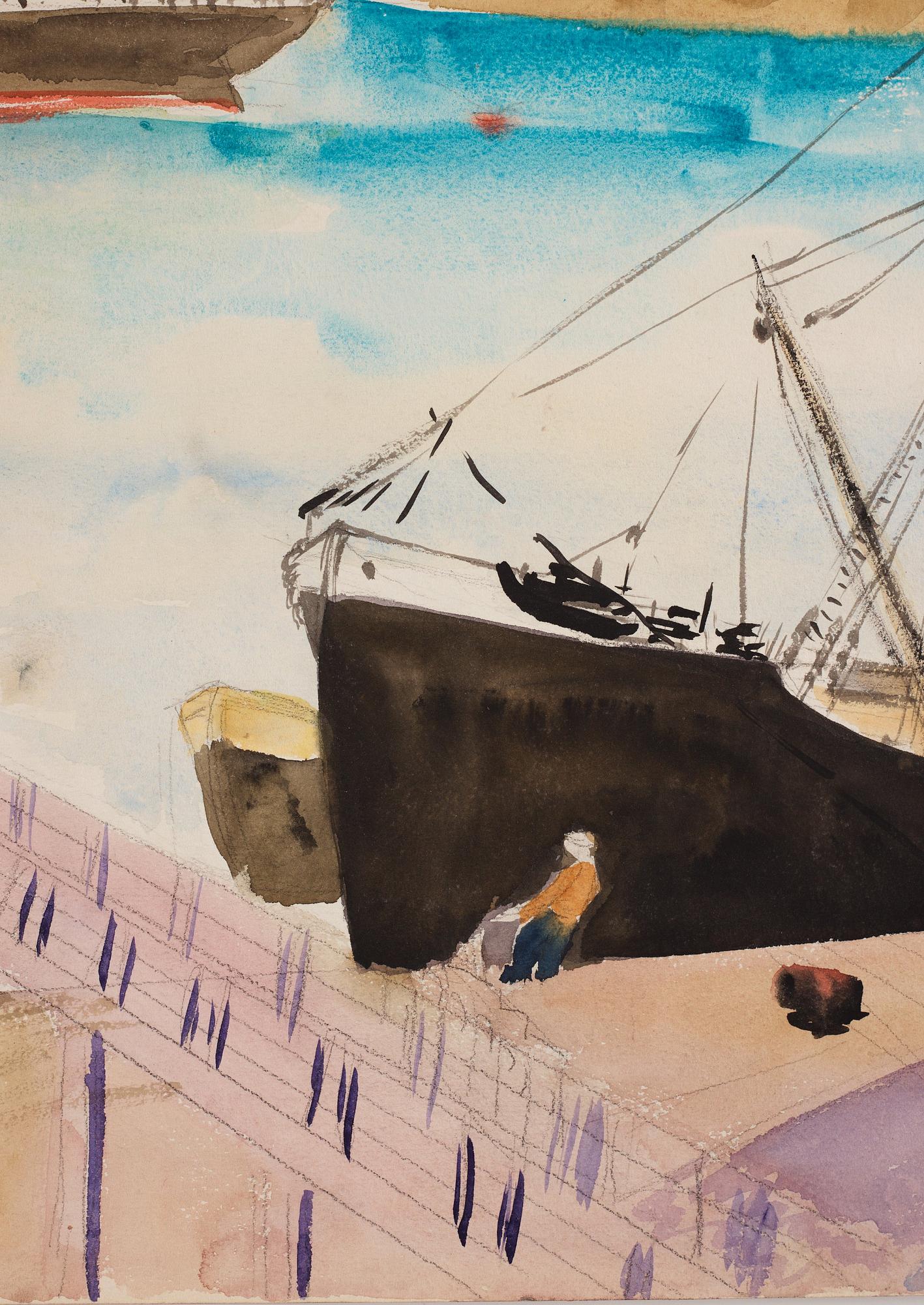 Sigrid Hjertén, Ships at the harbour, Stadsgårdskajen.