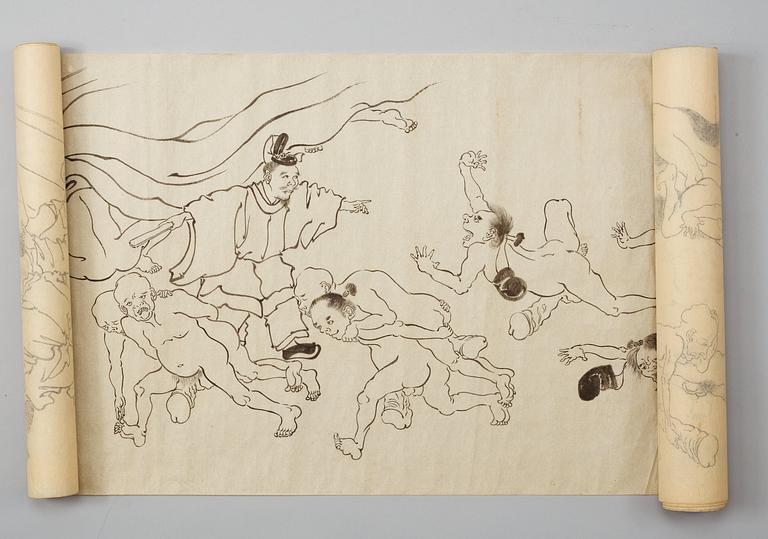 A long hand scroll Shunga drawing, Kano School, Edo (1603-1868).