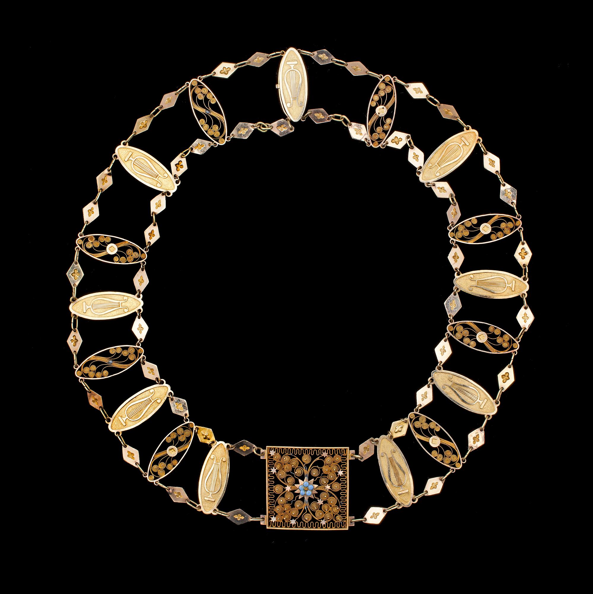 COLLIER, filigranarbete, svensk empire, Abraham Norlin Malmö, verksam 1796-1818.