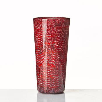 Paolo Venini, a red and opaque "Murrine a Puntini" vase, Venini Murano, Italy 1950-60's.