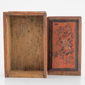 Ask med lock, s k timplåda, allmoge, 1800-talets andra hälft.