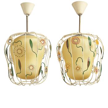 321. Ulla & Gunnar Eklöf, tillskrivna, taklampor, ett par, Swedish Modern, Corona Belysningskultur, Stockholm, 1940-tal.