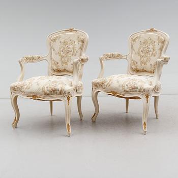 KARMSTOLAR, 1 par, rokokostil, 1800-talets andra hälft.