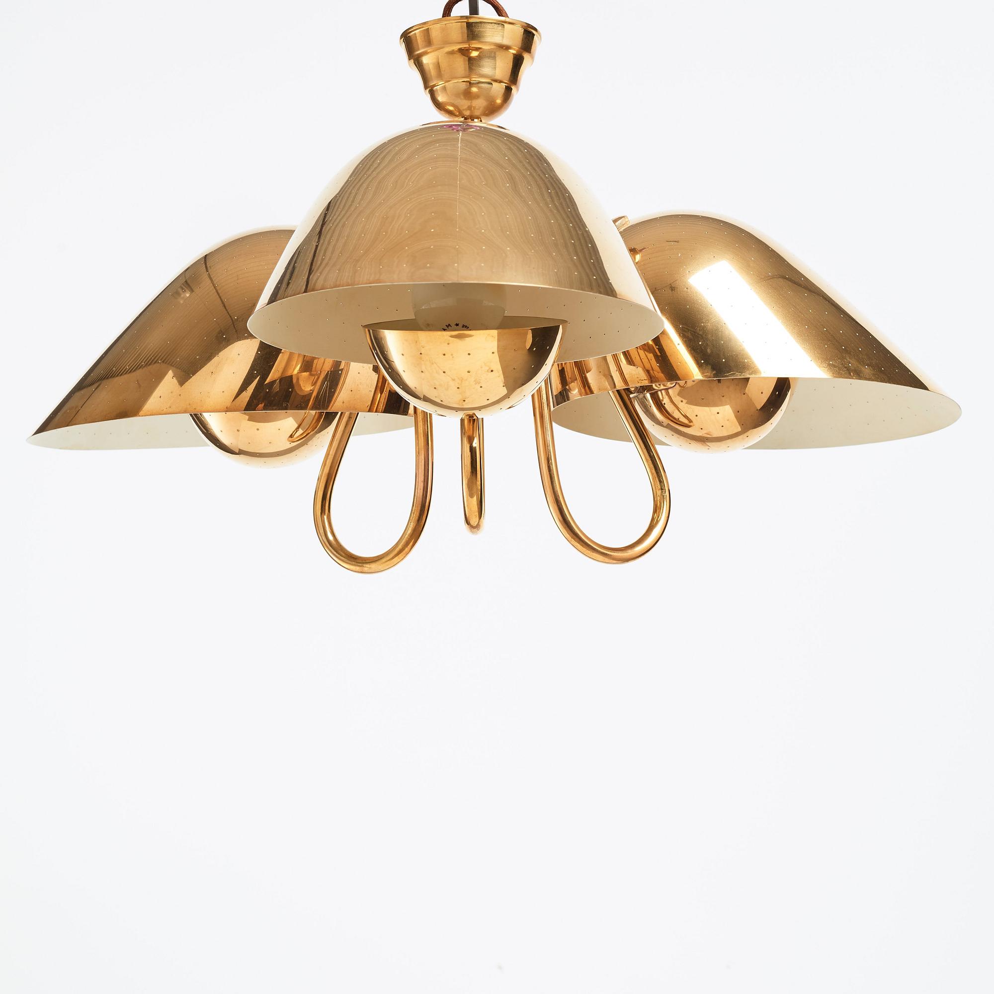Carl-Axel Acking, a brass and white lacquered ceiling lamp for Bröderna Malmströms, Sweden 1940's.