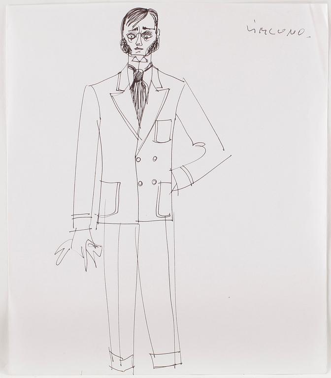 MAX GOLDSTEIN (MAGO) akvarellteckningar, kostymskisser och blyertsteckningar, ca 70 st, bl a 1940-tal, delvis sign.