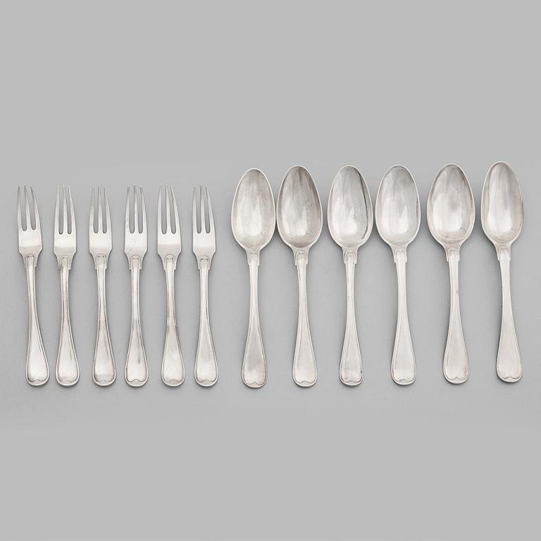 A set of 25 dessert-spoons and forks, mark of Julius Marianus Bergs, Stockholm 1783.