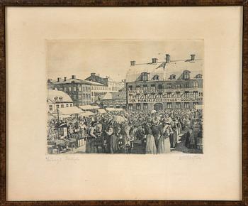 PARTI GRAFIK, 4 delar, F Lindström, 2 st, Artur Bengtsson samt Gustav Kronér, sign.