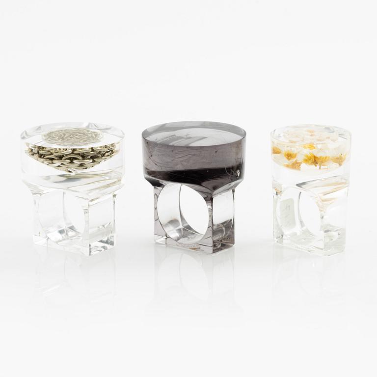 Siv Lagerström, tre ringar akrylplast, 1970-tal.