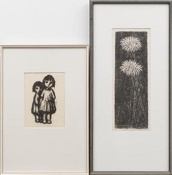 HILKKA SILVEKOSKI, 2 kpl puupiirroksia, signeeratut ja päivätyt -52/-56.