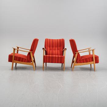 A set of three easy chairs, Duxello, Dux, 1960's.