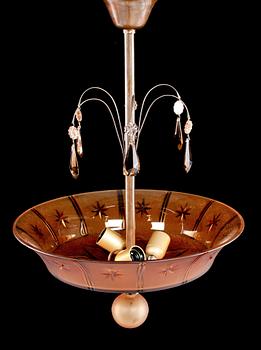TAKLAMPA, troligen Orrefors, omkring 1900-talets mitt. Höjd ca 64 cm.