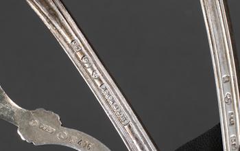 PARTI SKEDAR, 19 st, silver, 1800- respektive 1900-tal. Vikt 387 gram.