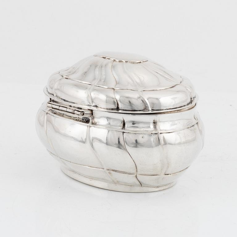A rococo style silver sugar box, 20th Century.
