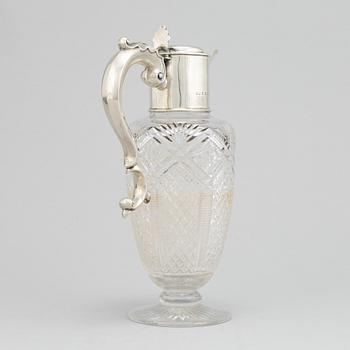 Vinkanna, silver och glas, W Devenport, Birmingham 1902.