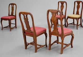 Six matched Swedish Rococo 18th cent chairs.