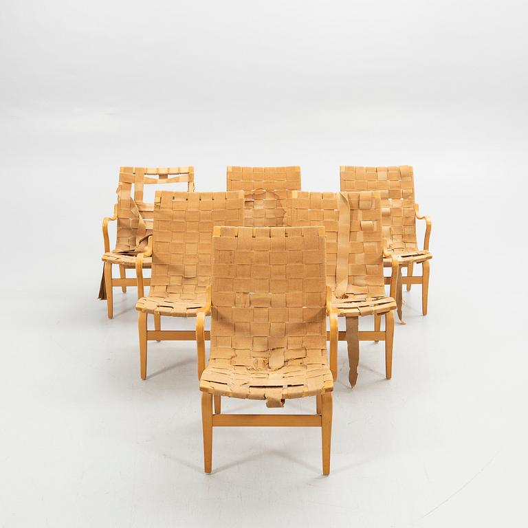 Bruno Mathsson, Armchairs, 6 pcs, "Eva", Karl Mathsson Company, Värnamo 1962.