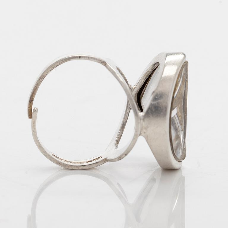 Jorma Laine, ring, silver, faceted rock crystal, Turun Hopea 1984.