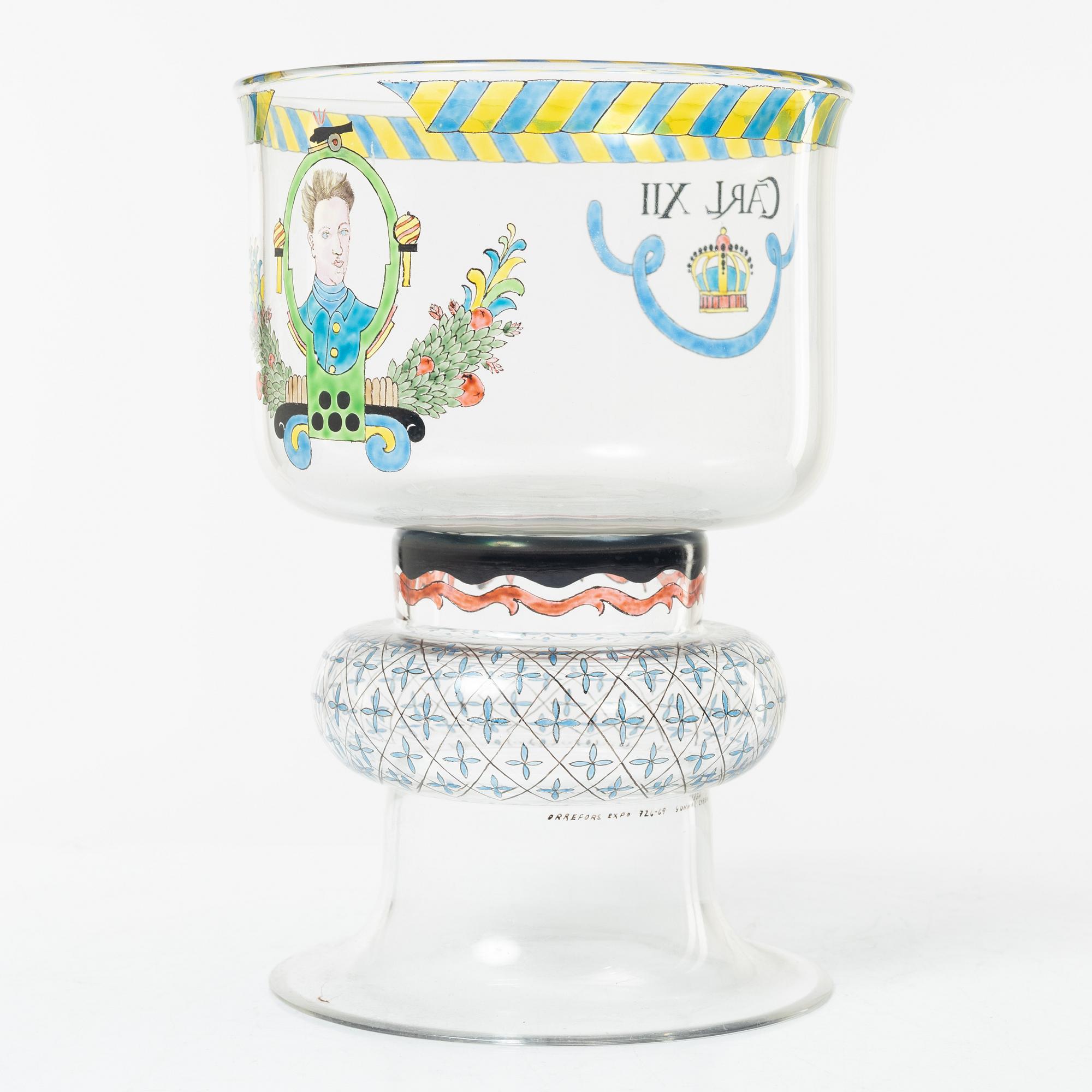 Gunnar Cyrén, a glass cup, "Carl XII", Orrefors, Sweden.