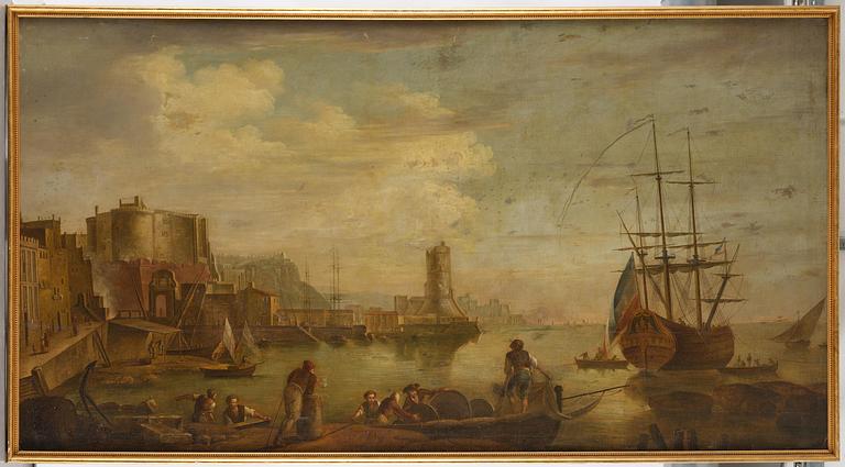 Claude Joseph Vernet, hans efterföljd, Hamnscen med båtar och figurer.