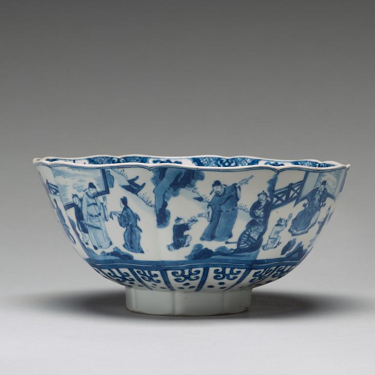 A blue and white bowl with immortals, Qing dynasty, Kangxi (1662-1722).