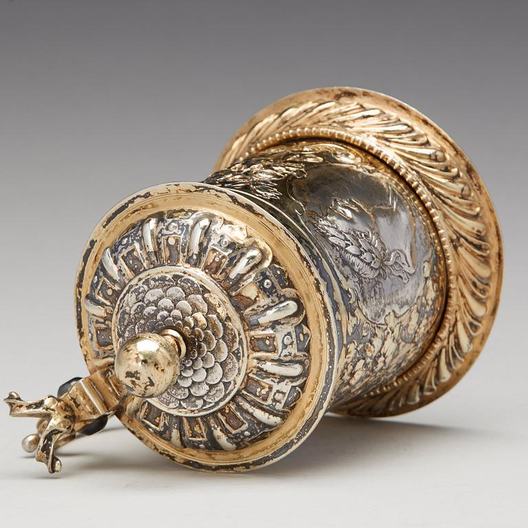 Simon Wickert, dryckeskanna, silver, Augsburg (verksam 1691-1708). Barock.