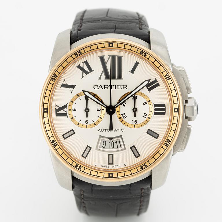 Cartier, Calibre De Cartier, wristwatch, chronograph, 42 mm.