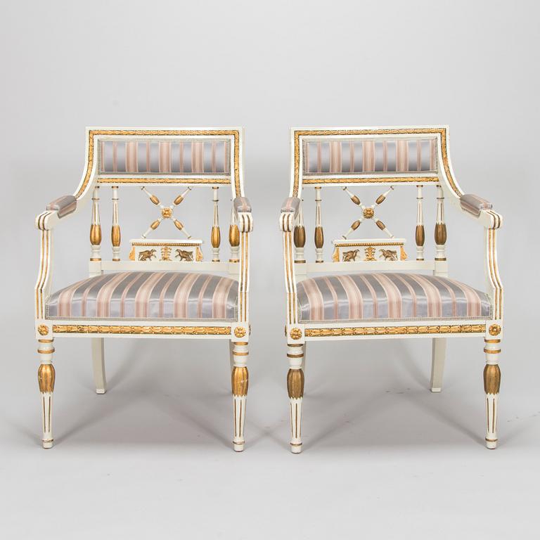 A pair of late Gustavian style armchairs, early 20th century.