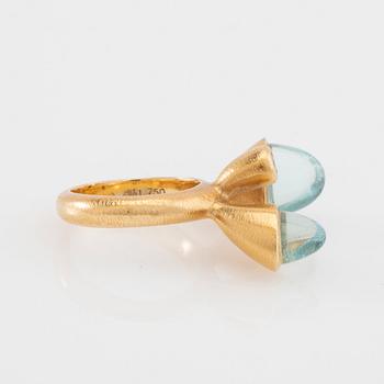 Charlotte Lynggaard, Ring "Eventyr" 18K gold with diamond and aquamarines, for Ole Lynggaard.