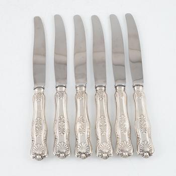 Gustaf Theodor Folcker, table knives, set of 6, silver, Stockholm around 1850.