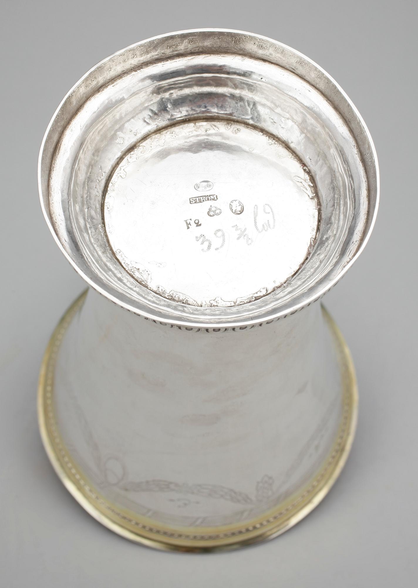 BÄGARE, silver, Fredrik Pettersson Ström, Stockholm 1788. Vikt ca 500 gram.
