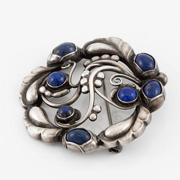 Georg Jensen brosch sterlingsilver och lapiz lazuli, Danmark efter 1945.
