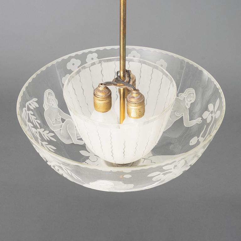 Erik Kinell, taklampa, Glössner & Co, Swedish Modern, 1940-tal.