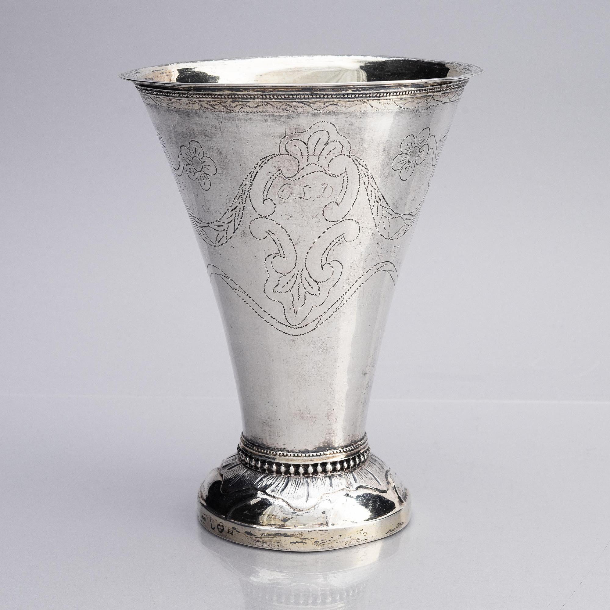 A Swedish 18th Century parcel-gilt silver beaker, mark of Erik Enander, Uppsala 1797.
