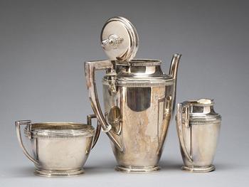 KAFFESERVIS, 3 delar, empirestil, silver, GAD Malmö 1909. Total vikt 833 gram.