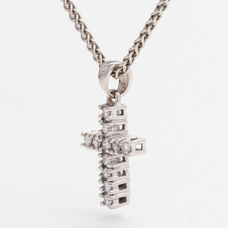 Necklace/pendant, cross, 14K white gold with diamonds totalling approx. 0.25 ct. Finnish hallmarks.