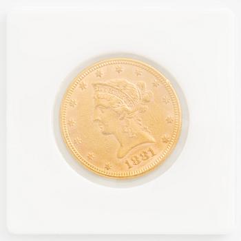 Guldmynt, USA, 10 dollar, 1881.