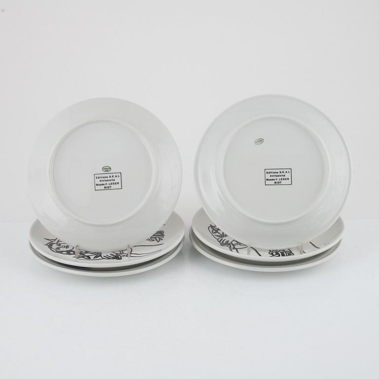 Fernand Léger, after. A set of eight porcelain plates, Biot, France.