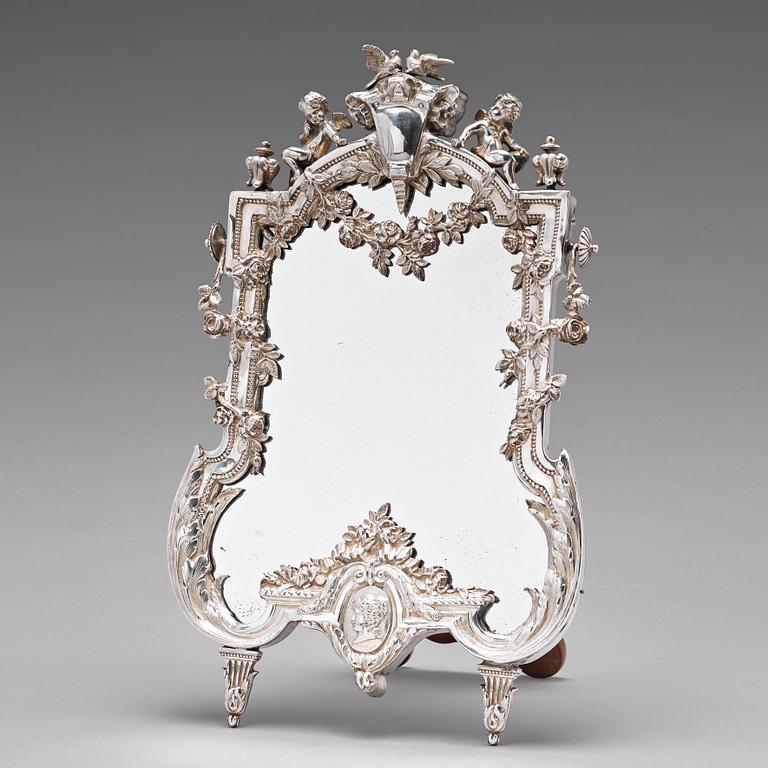 Bordsspegel/Toilettespegel, silver, Frankrike 1800-talets andra hälft. Louis XVI-stil.