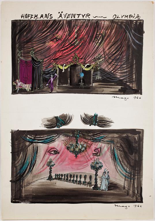 MAX GOLDSTEIN (MAGO), dräktskisser, teckningar, blyertsskisser, ca 34 st, vissa daterade o signerade, 1966.