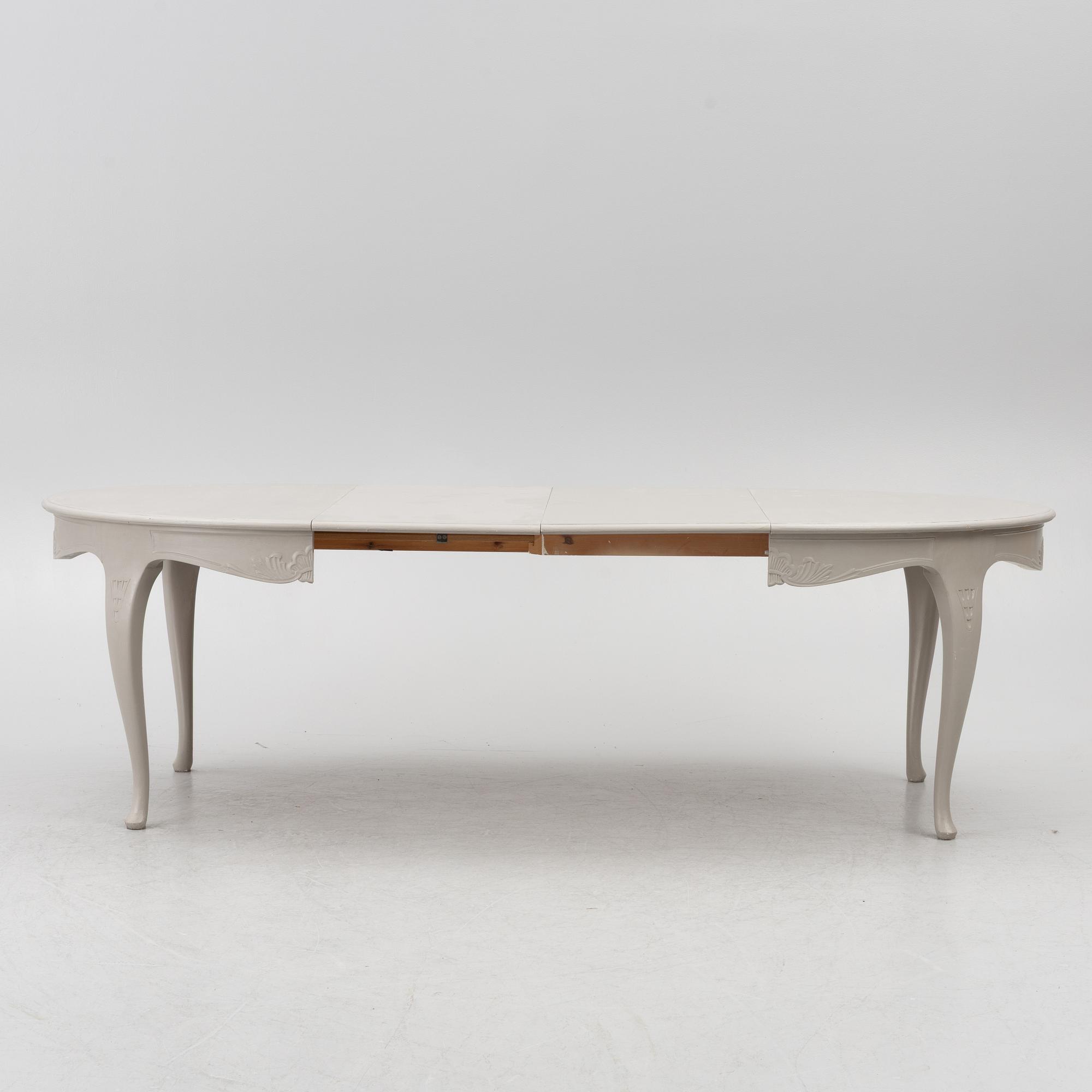 Dining table, 2 armchairs, 6 chairs, Rococo style, 20th century.